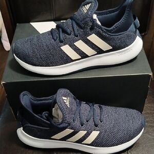 Adidas Blue‎ and White Athletic Shoes with Knit Upper